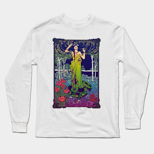 Art Nouveau Lady (green/pink) Long Sleeve T-Shirt by Soth Studio
